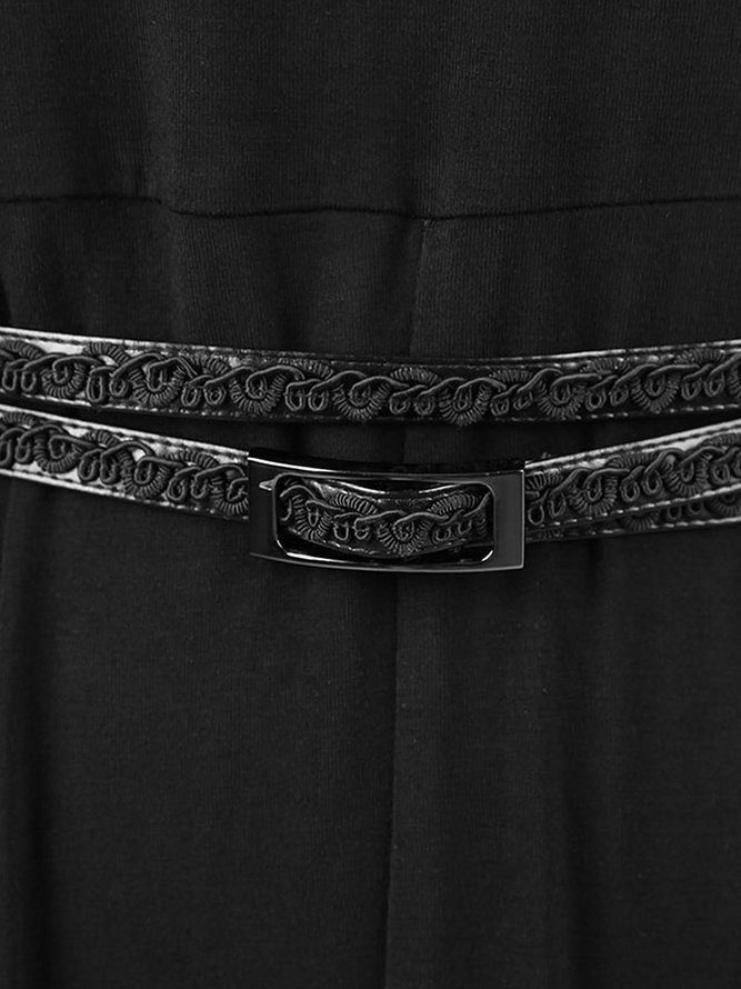 Black Folds Casual Shift Maxi Dress With Belt